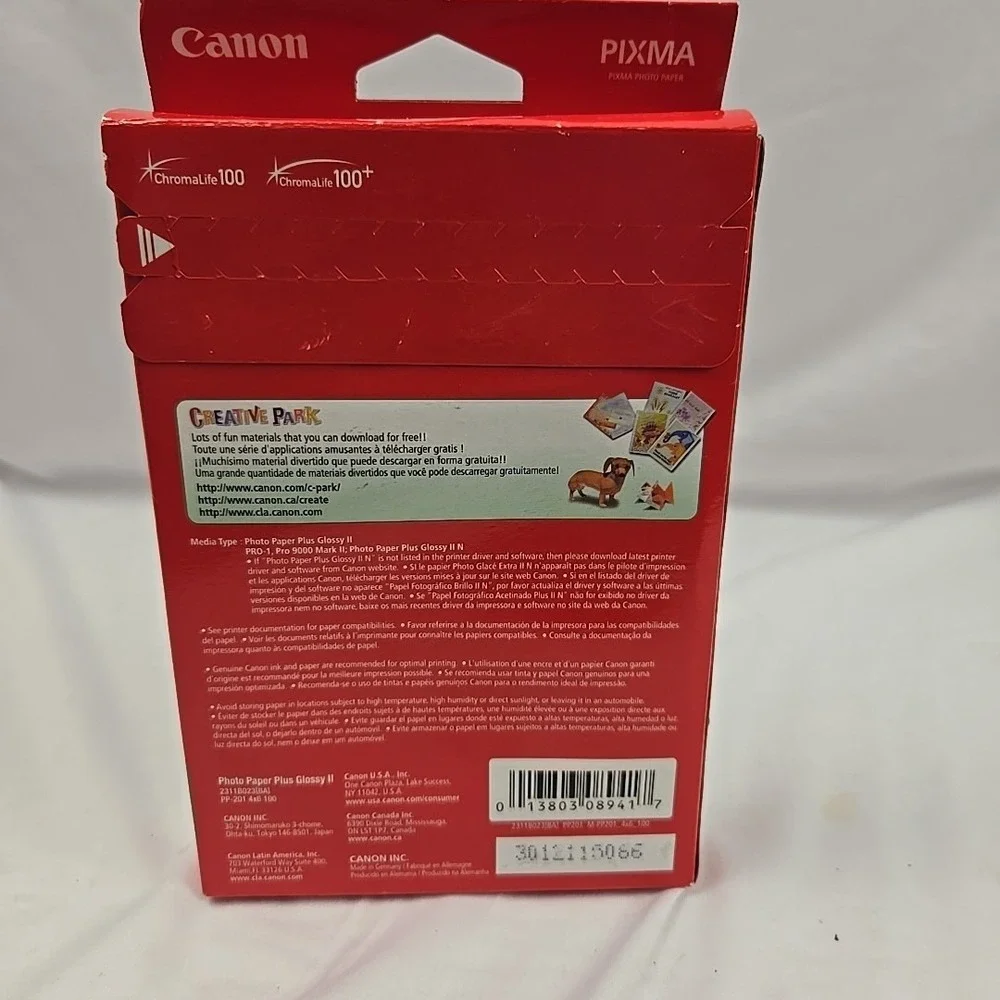 Canon PP-201 Photo Paper Plus Glossy II 4x6 inch - 100 Sheets - Brand New In Box